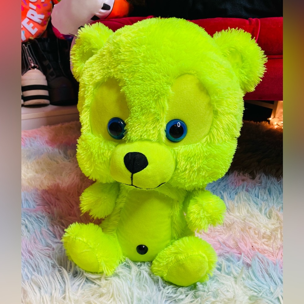 RARE classic toy company vintage neon yellow green bear plush